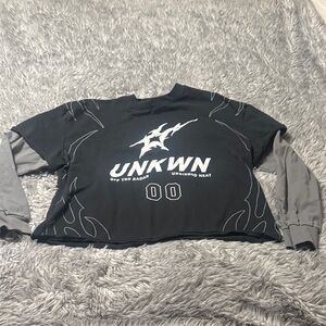 UNKWN Black and Gray Graphic layered look long sleeve shirt
